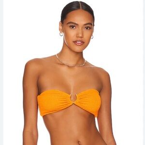WeWoreWhat | Bandeau  U-ring Bikini top seersucker women’s size S carrot orange
